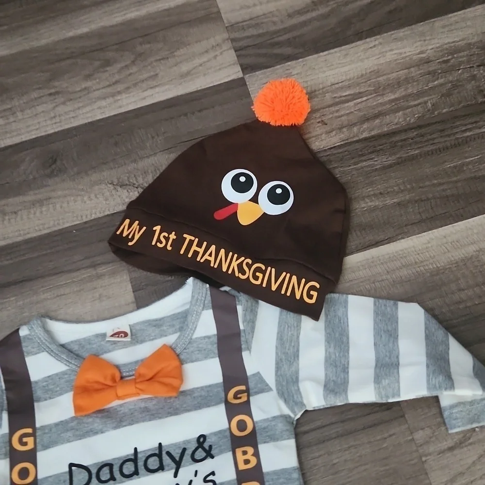 My First Thanksgiving Baby Boy Turkey Outfit Size 6-12mo /70 New